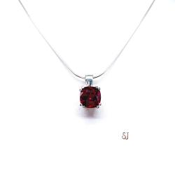 Lab Ruby 9mm Cushion Pendant - Sterling silver necklace - Water lily design - July birthstone gift