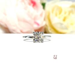 Asscher Near Colorless CZ Engagement Ring 5mm or 6mm