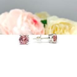 Round Lab Padparadscha Sapphire Stud Earrings – 5mm, 6.5mm, Sterling Silver