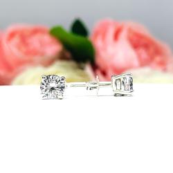 Round Lab White Sapphire Stud Earrings – 5mm-8mm, Sterling Silver