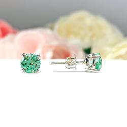 Sea Foam Green Lab Spinel Stud Earrings – 6mm Round, Sterling Silver
