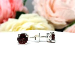 Mozambique Red Garnet Stud Earrings – Sterling Silver Setting – Three size options – January Birthstone Gift