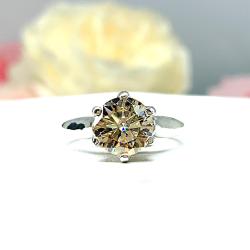 Light Champagne Moissanite Engagement Ring – 6 Prong Trellis – Sterling Silver – 6.5mm to 9mm Stone Options