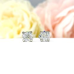 Old Mine Cut Moissanite Stud Earrings – 14k White Gold – 5mm Round – 1 Ct Total – Solid Gold Setting