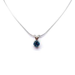 Teal Blue Moissanite Pendant - 6mm round lab grown peacock blue stone - Sterling silver necklace