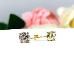 14k Yellow Gold Moissanite Stud Earrings – 6mm (1.5 cts) Round brilliant DEF VVS stones - CLEARANCE