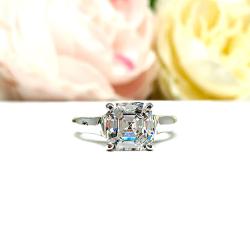 Asscher Cut CZ Engagement Ring - Sterling Silver Cathedral Setting - 2–4 Carat Cubic Zirconia