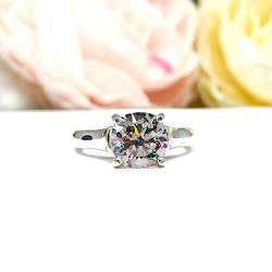 Cushion Cut CZ Engagement Ring - 2 or 3 Carat Options - White or Near Colorless - Sterling Silver Cathedral Setting