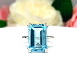 Sky Blue Topaz Emerald Cut Ring – 14x10mm Statement, Sterling Silver