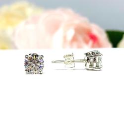 6mm Moissanite Stud Earrings – Sterling Silver – Round Cut – April Birthstone Alternative – Authentic Stones