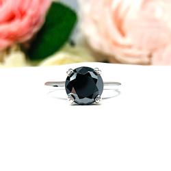 Black Moissanite Engagement Ring — 2 Carat 8mm Round Stone in Sterling Silver Cathedral Setting