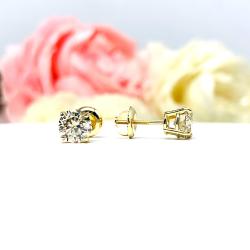 Champagne Moissanite Stud Earrings – 6mm Round – 14k Yellow Gold – Screw Back – CLEARANCE