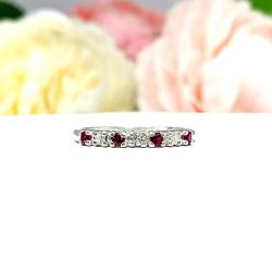 Ruby & CZ Stacking Band Size 7 – 2mm Lab Created Round Stones in Silver - CLEARANCE