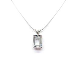 Emerald Cut White Topaz Pendant – Natural Gemstone Necklace in Sterling Silver – Four Size Options