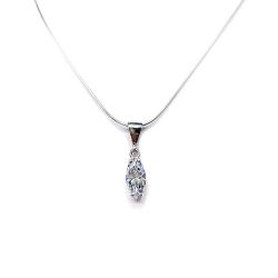 Marquise Cubic Zirconia Dangle Pendant Necklace – 12x6mm, 16x8mm, Sterling Silver