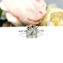 Old European Cut CZ Engagement Ring – 9mm Near Colorless Solitaire, Sterling Silver