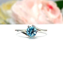 Swiss Blue Topaz Ring – 6mm Round Solitaire, Sterling Silver 6-Prong Bypass Setting