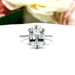 Lab White Sapphire Oval Engagement Ring – 12x8mm, Elongated, Sterling Silver