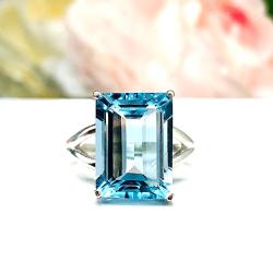 Sky Blue Topaz Emerald Ring Size 8 – 14x10mm Solitaire, Sterling Silver Statement