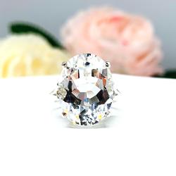 White Topaz Oval Solitaire Ring – Sterling Silver, Statement Gem Sizes