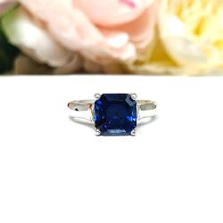 Lab Sapphire Asscher Cut Ring – 7mm-9mm, Sterling Silver