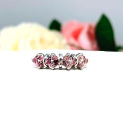 Round-Cut Lab Padparadscha Sapphire Band • 4mm, 4 or 5-Stone, Sterling Silver