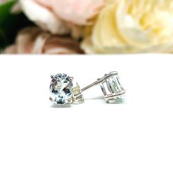 Oval Aquamarine Stud Earrings – 8x6mm, Sterling Silver