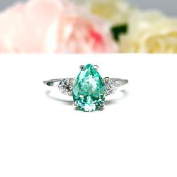 Sea Foam Green Lab Spinel Pear Ring – CZ Accents, 10x7mm, Sterling Silver
