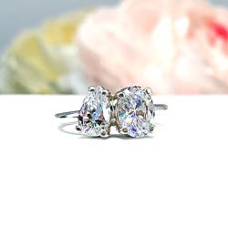 Pear & Oval CZ Toi et Moi Engagement Ring – You and Me, Sterling Silver