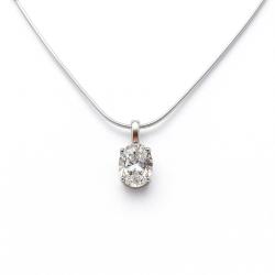 Oval Cubic Zirconia Pendant Necklace – 10x8mm, Near Colorless, Sterling Silver