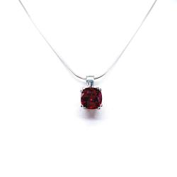 Lab Ruby Cushion Pendant Necklace – 9mm, Sterling Silver, Water Lily Design