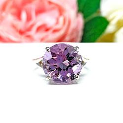 Rose de France Amethyst Ring – 10mm or 12mm Round, Sterling Silver