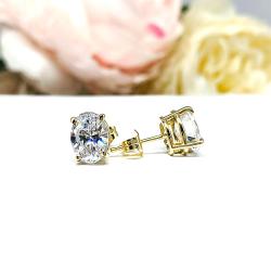 Oval Cubic Zirconia Stud Earrings – 6x4mm-8x6mm, 14k Gold