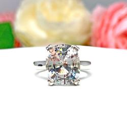 Lab White Sapphire Cushion Engagement Ring – 12x10mm, Elongated, Sterling Silver, Wide Band