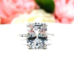 Lab White Sapphire Cushion Engagement Ring Size 6 – 12x10mm, Elongated, Sterling Silver