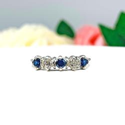 Lab Blue Sapphire & CZ Round 5-Stone Ring – Sterling Silver