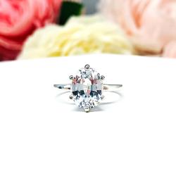 Lab White Sapphire Oval Engagement Ring – 8x6mm-10x8mm, Sterling Silver, 6-Prong