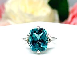 Paraiba Blue Elongated Cushion Ring Size 6 – Nanocrystal Nanogem, Sterling Silver