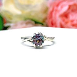 Lab Alexandrite Round Ring – 6mm-7mm, Sterling Silver, 6-Prong