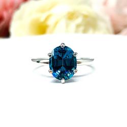 Teal Blue Oval Solitaire Ring – 8x6mm-10x8mm, Nanocrystal Nanogem, Sterling Silver