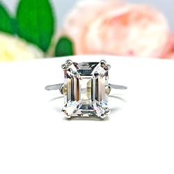 Lab White Sapphire Emerald Cut Engagement Ring – 10x8mm-12x10mm, Sterling Silver