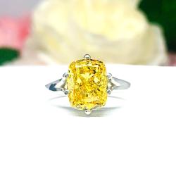 Elongated Cushion Canary Yellow CZ Engagement Ring – 10x8mm, 12x10mm, Sterling Silver