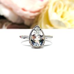 White Topaz Pear Engagement Ring – 9x6mm-12x8mm, Sterling Silver