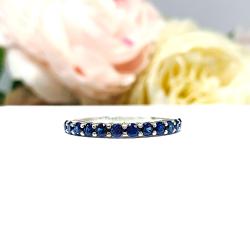 Lab Blue Sapphire Round Stackable Band – 2.5mm, Sterling Silver, Half-Eternity