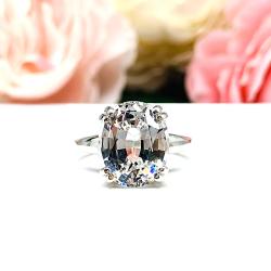 Lab White Sapphire Oval Engagement Ring – 8x6mm-12x10mm, Sterling Silver