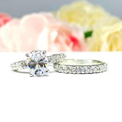 Oval Cubic Zirconia Pave Bridal Ring Set – 8x6mm, 9x7mm, Sterling Silver