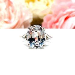 Lab White Sapphire Oval Engagement Ring – 10x8mm, 12x10mm, Sterling Silver