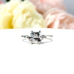 Lab White Sapphire Oval East West Horizontal Set Ring – 7x5mm-9x7mm, Sterling Silver