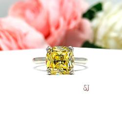 Canary Yellow Cushion Cubic Zirconia Engagement Ring –8mm, 9mm, Sterling Silver
