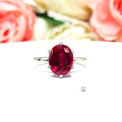 Oval-Cut Lab Ruby Solitaire Ring • 8x6mm—10x8mm, Sterling Silver